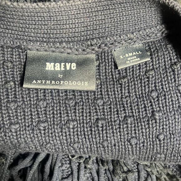 Maeve Anthropologie Larissa Fringed Loop Navy Cardigan Sweater XS - Picture 4 of 5